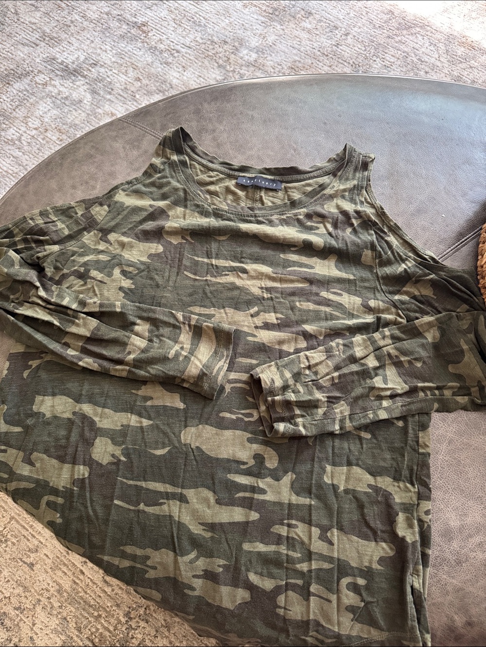 Cold-Shoulder Camouflage Long-Sleeve Top - Olive Camo